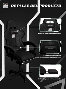 Reclinabile 150KG in pelle sintetica eco-friendly Silla Gamer Black Pro Hell castello sedia reclinabile da gioco con cuscino lombare - Product Image 5