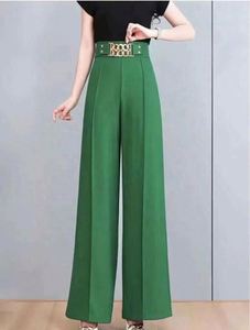 Pantalones Anchos Casuales para Mujer, Elegantes, de Color Sólido, Microelásticos, de Cintura Alta y Ajustados - Product Image 2