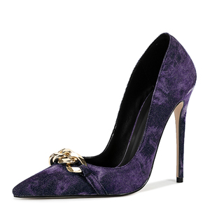 Escarpins pour femme à talons aiguilles, grande taille 47, avec chaîne métallique décorative, pour pieds larges, en jean tie-dye, pour soirée - Product Image 5