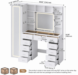 Full Length Smart LED Mirror Rustic Wood Makeup Vanity <strong>Desk</strong> Transparent <strong>Top</strong> 11 RGB <strong>Drawers</strong> 10 Shelves 3 - Product Image 3