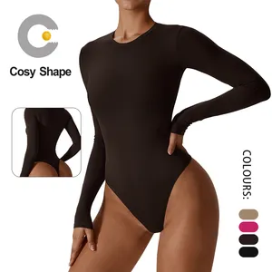 Dikişsiz şekil giymek spor Yoga uzun kollu tek parça Shapewear Bodysuits kadınlar için seksi tulum Yoga kıyafeti