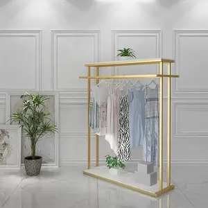 Estante de tela de pie para hombres y mujeres, estante de exhibición de ropa dorada para tienda de ropa
