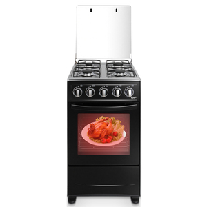 Cuisinière à gaz domestique RAF R.8066 55L 4 brûleurs 1 four Panneau en acier inoxydable Couvercle en verre Allumage manuel pour la préparation des repas en cuisine - Product Image 1