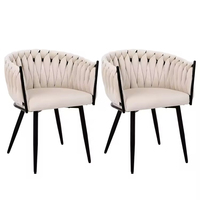 Chaises de salle à manger contemporaines en cuir tressé avec dossier, structure métallique, siège design pour villa de luxe, salle d'exposition, loft artistique