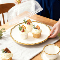 Nouvelle vaisselle de table en céramique blanche à bord doré de style européen de luxe pour la cuisine, le restaurant et la maison
