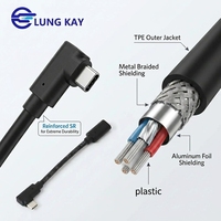Paru KAY kabel ekstensi Usb c pria ke wanita, sudut kanan 5A pengisian daya Cepat 10Gbps USB 3.1 kabel ekstensi Tipe C untuk komputer