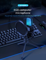 Microphone Condensateur USB Filaire RGB Omnidirectionnel avec Suspension Antichoc pour PC de Bureau, Gaming, Enregistrement, Portable et Léger