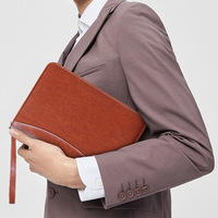 Carpeta de Oficina Multifuncional para Gerentes, con Clip, Logotipo Personalizable, A5, con Cierre, de Cuero, para Documentos, Regalo