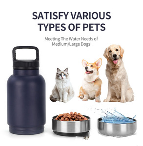 Modern Pet Feeder 32oz Stainless Steel Portable Travel Bowl With Carry Handle Insulated <b>Water</b> Bottle For Dogs - Product Image 2