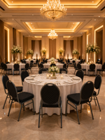 Chaises empilables en métal doré de luxe haut de gamme pour l'extérieur, la chambre, les mariages, les banquets, les restaurants, usage commercial - qualité de location