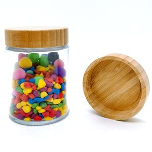 Tarro de vidrio redondo cilíndrico de lujo de 9 oz y 270ml, tarro de especias sellado para almacenamiento de alimentos con tapa de madera de bambú para té, <span class=keywords><strong>cacahuete</strong></span>, azafrán, sal marina - Product Image 5