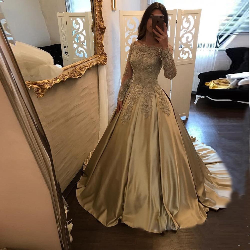 gold silk long sleeve dress Plus Size Womens Satin Formal Dress Long Sleeves Sparkle Prom Gown Dark Navy / 2XL main image 0