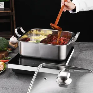 Stainless Steel Shabu Hot Pot with Divider for Induction Cooktop Gas  Stove,Without Cover 