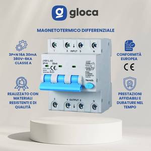 Disyuntor Diferencial Gloca 3P+N 30mA 380V 16A Clase A 6KA - Product Image 2
