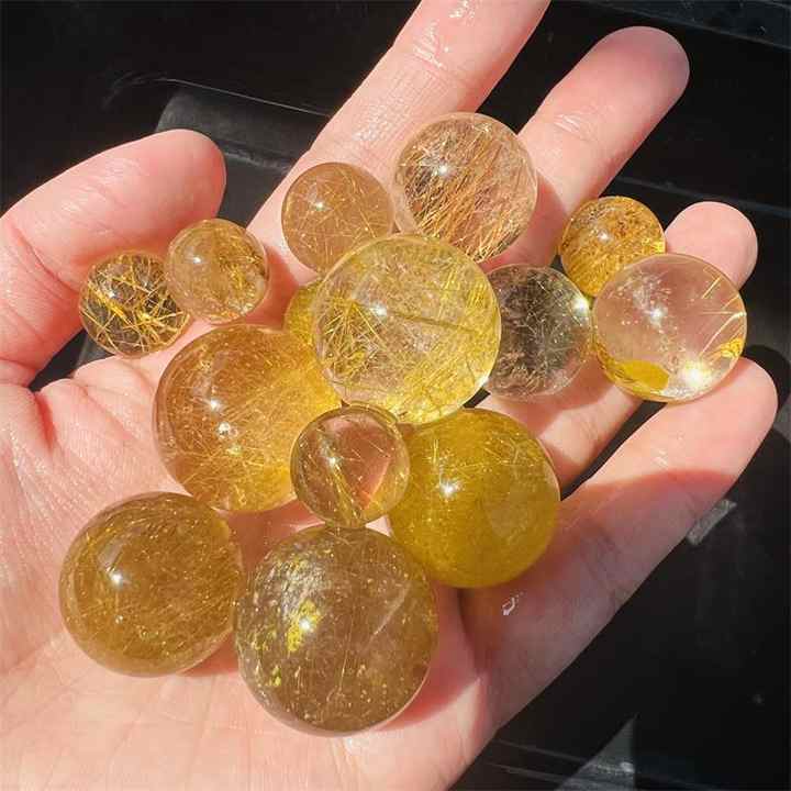 批发天然黄金石英冥想头发水晶球愈合金红石水晶球礼品装饰品|