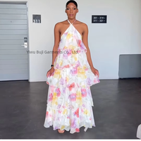 Robe longue en cachemire à imprimé floral, style européen-américain, nouvelle collection Afrique 2026, dos nu, sans manches, coupe étagée