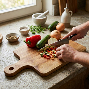 Planche à découper carrée décorative en bois d'acajou massif, fabriquée à la main, durable et naturelle, pour la cuisine - Product Image 1