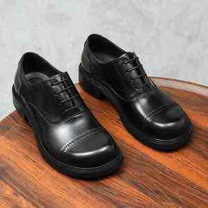 Nouvelles Chaussures de Soirée Haut de Gamme pour Hommes en Cuir Véritable - Chaussures en Cuir Rond à Pois pour Costumes, Rehaussantes, Collection Automne - Product Image 6