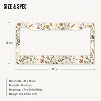 Support de plaque d'immatriculation personnalisé en aluminium avec impression de fleurs sauvages, décoration de voiture bohème florale, 31 x 16 cm