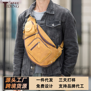 Tiding Men's Chest <b>Bag</b> Genuine Leather Large Capacity Crossbody <b>Bag</b> For Leisure Travel Solid Color Spring 2024 - Product Image 4