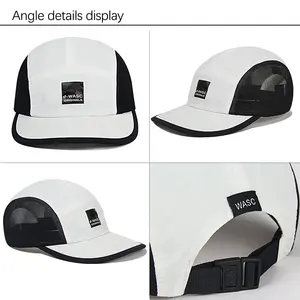 [Usine BSCI] Logo imprimé personnalisé en cours d'exécution snapback non structuré Nylon à séchage rapide 5 panneaux chapeau Sport casquette de Camp en maille