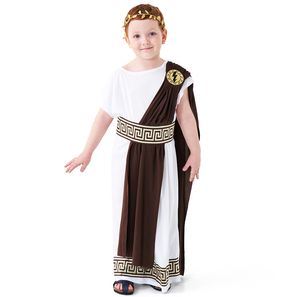 Toddler Zeus Costume For Halloween - Greek God Dress Up Set With Tunic, Cape & Crown - View #5