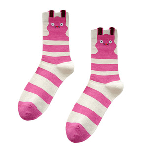 Bunte Niedliche Cartoon-Damen-Crew-Socken Lustige Abstrakte Muster Kontrast-Streifen Trendige Wadenlange Socken - Product Image 1