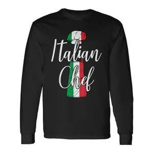 T-shirt à manches longues pour chef italien avec motif drapeau, thème de cuisine amusant - Product Image 1