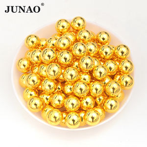 JUNAO-perlas de plástico redondas de imitación para ropa, perlas de Color dorado de 3mm, 5mm, 8mm, 10mm y 12mm, venta al por mayor - Product Image 1