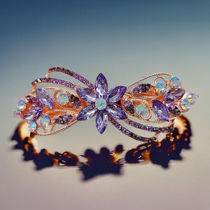 French MultiColor Crystal Flower Hair <b>Clip</b>-Elegant Fashion 9cm Barrette for Women Prom & Daily Use - Product Image 4