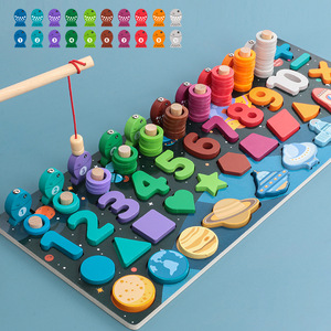 Tableau Montessori en bois sur le thème <span class=keywords><strong>de</strong></span> l'espace 4-en-1 : nombres, formes, tri, comptage, anneaux, pêche magnétique, jouet éducatif EN71 - Product Image 5