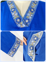 Abaya élégante en lin mélangé, broderie florale, col en V, grande taille, respirante, pour femmes musulmanes, idéale pour l'Aïd et les mariages à Dubaï