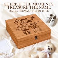 Boîte à souvenirs en bois personnalisée avec nom, grande, décorative, avec couvercle à charnières, pour bébé garçon