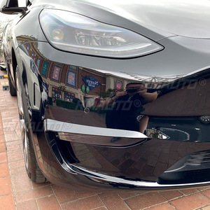 For Tesla <b>Model</b> Y 2017-2022 Glossy Black/Carbon Look Front Bumper Spoiler Fog Lamp Cover Air Knife Splitter Body <b>Kit</b> - Product Image 6