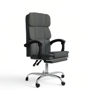 Sedia da Ufficio Reclinabile Grigio Scuro con Base Cromata e Braccioli Fissi, Stile Esecutivo, Girevole per Uso Ufficio - Product Image 1