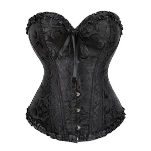 Floral Jacquard Corset Lace Up Plastic Boned Women Everyday Outfit Sexy Overbust Bustier Top