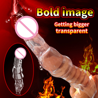 Consolador de cristal transparente, anillo de espinas, condón anticonceptivo para pene, Juguetes sexuales para hombres, Juguetes sexuales, Juguetes sexuales gruesos para retrasar