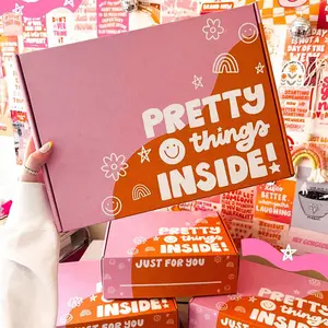 Logo Kustom Karton Karton Pengiriman Kotak Mailer Pink Kosmetik Set Kosmetik Mailing Perawatan Kulit Kotak Kemasan Bergelombang