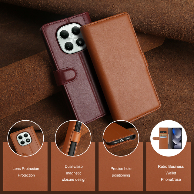 Genuine Leather Flip Wallet Phone Case Card Slot Kickstand Shockproof Cover For Redmi K70 K60 Note15 13 12