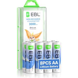 Pour EBL Lot de 8 piles AA 1,5 V non rechargeables haute performance, piles double A longue durée, lithium pour caméra Blink LR14 & R6 - Product Image 1