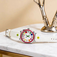 Montre à quartz créative One Kiss en cuir avec bracelet argenté, affichage des aiguilles couleur Joker, étanche
