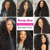 Perruque Lace Front HD Transparente en Cheveux Humains Vierges Bouclés Birmans Naturels, Sans Colle, Double Drawn, Haute Densité pour Femmes Noires