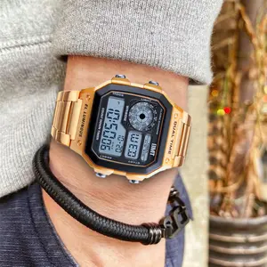 Stainless Steel Fashion Casual Men's Electronic Watch Sports Breathable Watch Analog Digital Watch