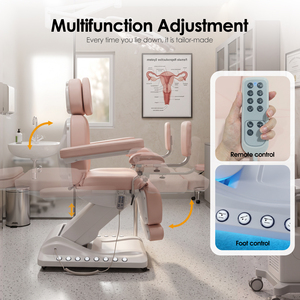Silla de Examen Ginecológico Eléctrica de Cuero PU Rosa de Alta Calidad, 3 Motores, Plegable, Estética, con Reposapiés, Silla de Tratamiento - Product Image 5