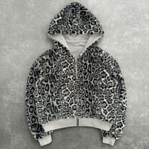 맞춤형 후디 재킷 이중 레이어 레오파드 프린트 헤비 웨이트 프렌치 테리 오버사이즈 인조 퍼 리버시블 지퍼업 블랭크 후디 남성용 - Product Image 3