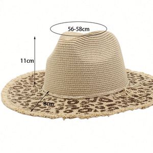 Spring Summer New Leopard Print Paper Straw Hat <b>Sunscreen</b> Beach Hat for Men Women Outdoor Travel - Product Image 2