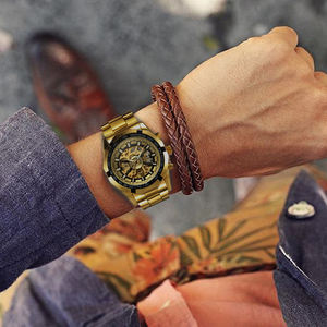 FORSINING 8042 <span class=keywords><strong>Orologio</strong></span> Meccanico da Uomo <span class=keywords><strong>Oro</strong></span> Dropship 2024 Cinturino in Acciaio Resistente all'Acqua Skeleton <span class=keywords><strong>Automatico</strong></span> da Polso Business - Product Image 5