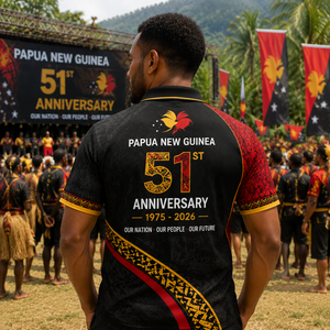 เสื้อโปโลลายวัฒนธรรมปาปัวนิวกินีแบบกำหนดเอง สำหรับฉลองครบรอบ 51 ปี  งานเฉลิมฉลองวัฒนธรรม เสื้อโปโลแบบซับลิเมชั่น - Product Image 2