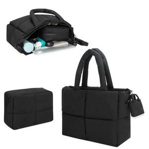 Sac à bandoulière matelassé en nylon, motif uni, sac fourre-tout gonflé, doux et rembourré, portable, mode féminine - Product Image 2