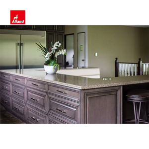 Armoire de cuisine à panneaux surélevés peints en bois massif avec îlot de sièges et porte en verre croisé à <span class=keywords><strong>meneau</strong></span> - Product Image 4